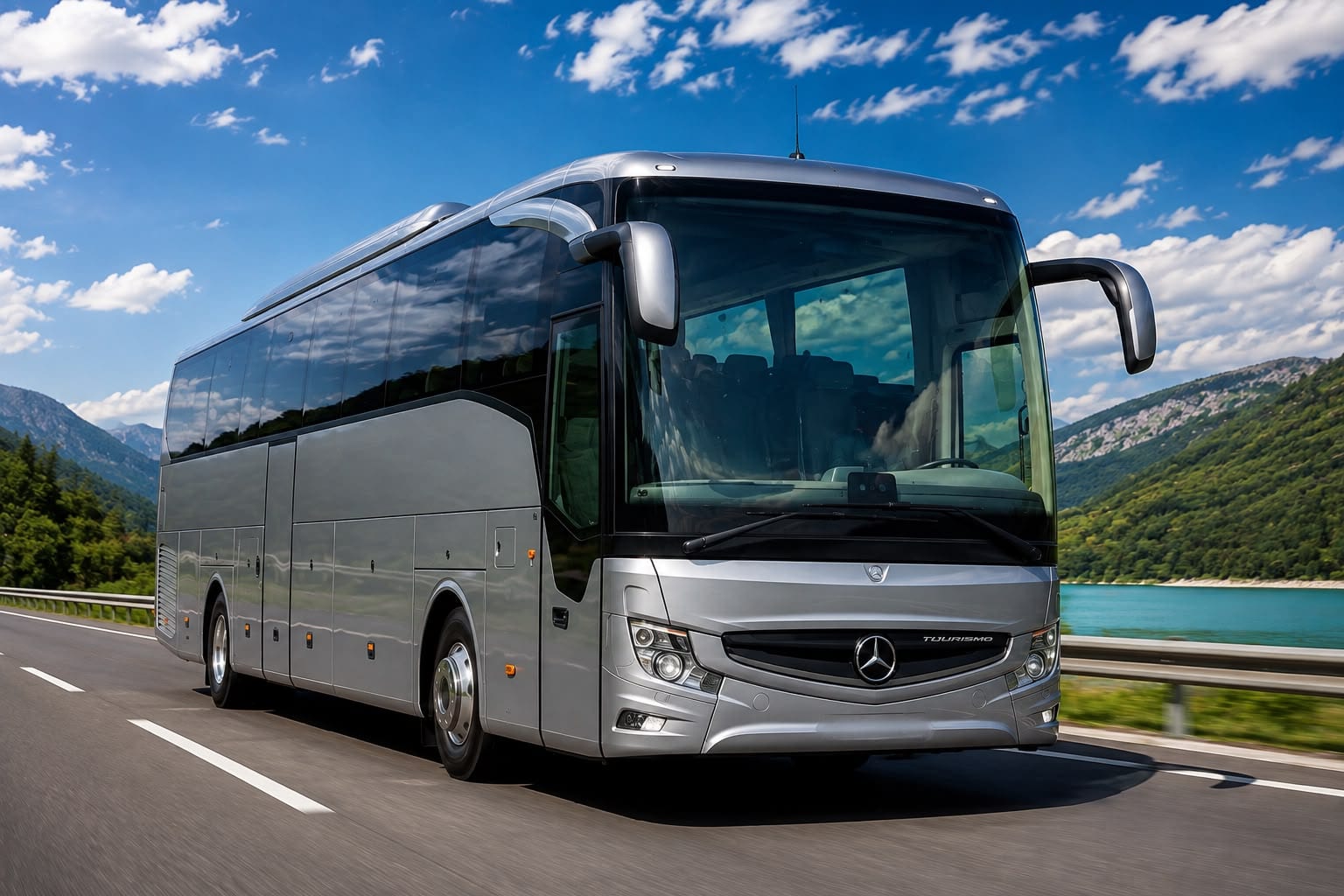 Coach bus on an Albanian road